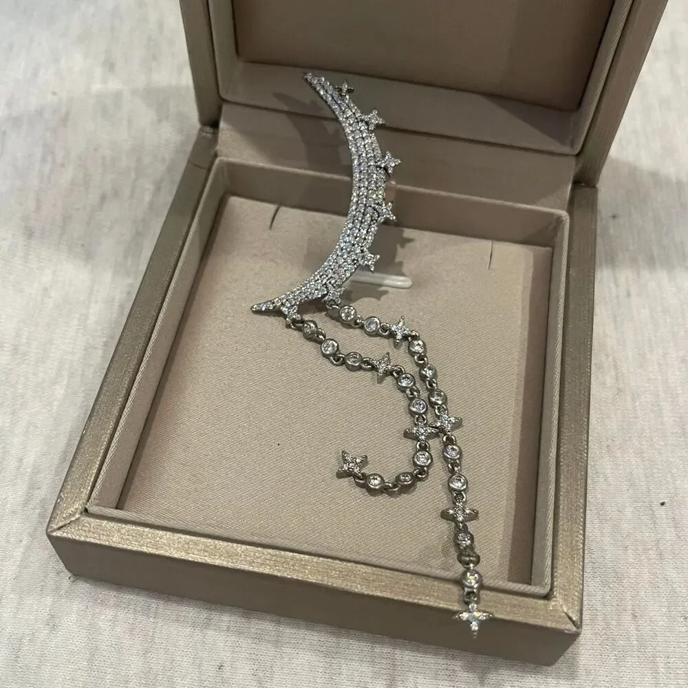 Apm Monaco Cubic Zirconia Half Moon Single Drop Ear Climber Earring - Picture 3 of 5